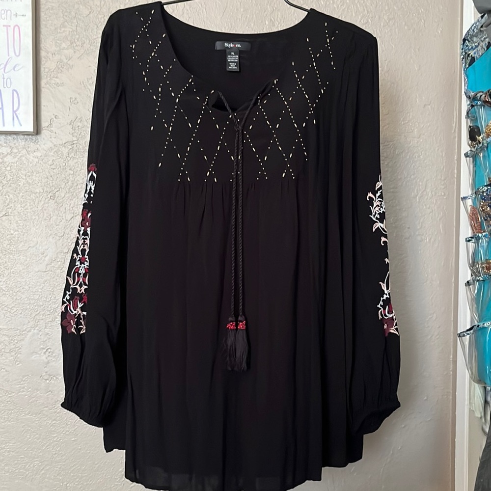 Style & Company Embroidered Peasant Blouse